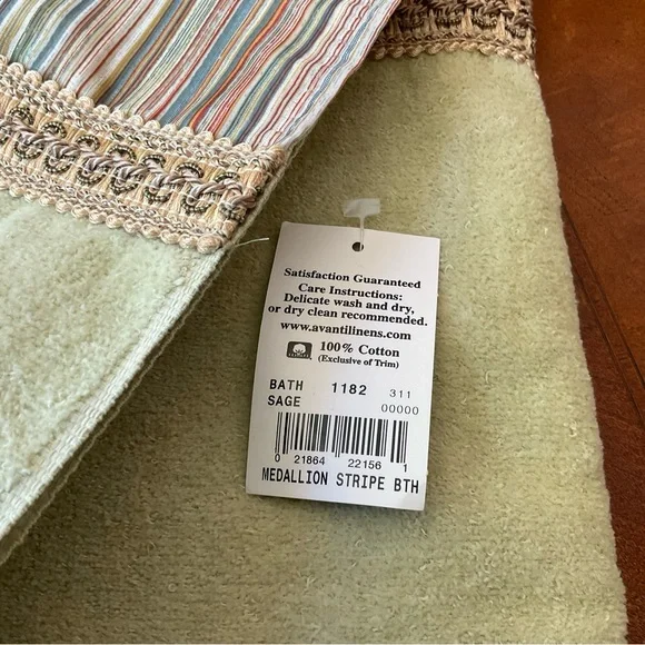 Avanti Braided Cuff Sage Medallion Stripe Towel Set, 7 towels NWT - Picture 15 of 16